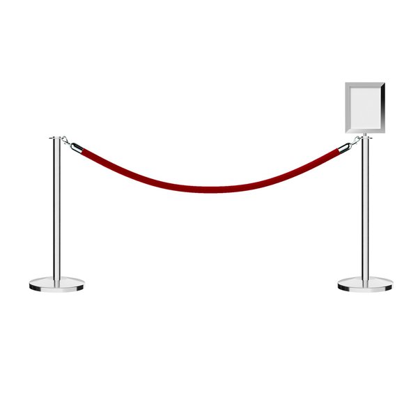 Montour Line Stanchion Post & Rope Kit Pol.Steel, 2FlatTop 1RedRope 8.5x11V Sign C-Kit-1-PS-FL-1-Tapped-1-8511-V-1-PVR-RD-PS